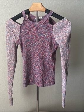 Free People Out of Control Thermal Purple Space Dye Cutout Shoulder LS Womens XS
